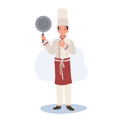 Full Length Smiling Male Chef Character Giving Thumb Up. chef Giving Approval Gesture. Flat vector cartoon illustration