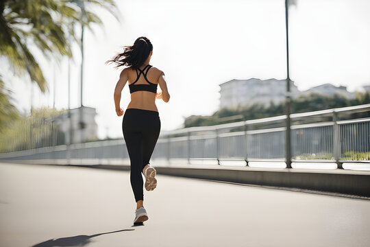 back view of woman jogging generative ai