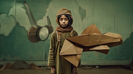 Creative Young Girl Makes Paper Kites Fictional Character Created By Generative AI