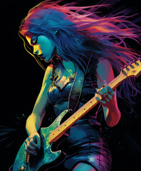 Woman play guitar - obrazy, fototapety, plakaty