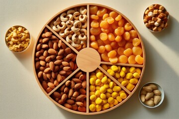 A colorful assortment of nuts in a circular display