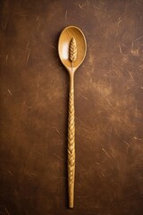 Hand-carved wooden spoon with a grain of wheat on it