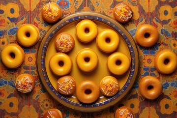 Colorful Display of Donuts on a Platter Created By Generated AI.