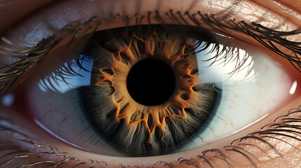 Extreme Close Up of Human Eye. Detailed. Brown and Gray. Concept of Vision, Anatomy, Lens, Cornea, and Pupil.