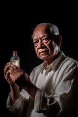 An Old Man Contemplating a Small Bottle Fictional Character Created By Generative AI