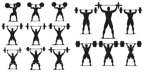 A collection of silhouette Weight Lifting man Vector illustration