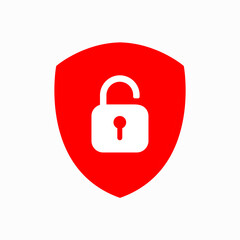 Lock or unlock padlock symbol with shield. Sign unlock on a white background. Vector illustration.