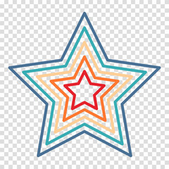 Colorful rating star in retro style on a transparent background. Feedback concept for mobile app or website. Quality shape design. Vector illustratio