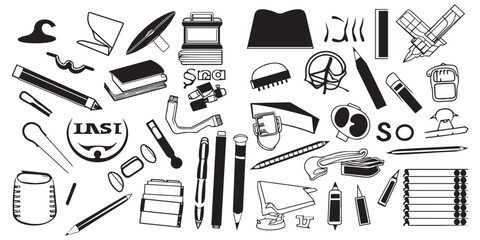 A set of all educational equipment silhouette vector illustration