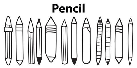 A set of line art Pencil Design vector illustration
