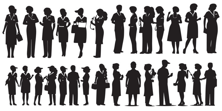 Different Types of people in different professions silhouette vector illustration