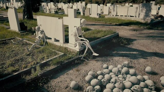 Skeletons in a Graveyard Halloween Theme