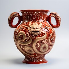 Enchanting 19th Century William De Morgan Vase: Red Lustre and Mythical Feline Beasts on Floral Ground, Featuring Loop Handles (One Handle Slightly Damaged)