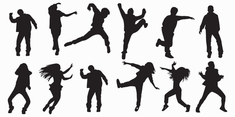 A set of silhouette Jumping People Vector illustration