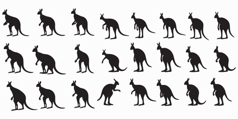 Set of Black Kangaroo Silhouette vector collection