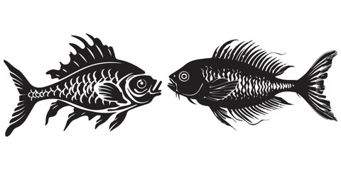 Black and white tattoo fish vector illustration