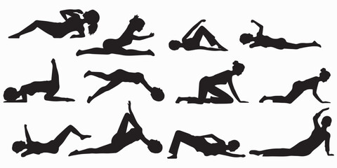 Set of silhouette Girl Exercise vector illustration