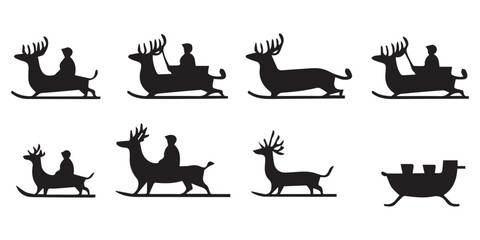 A Set of silhouette Santa Reindeer Vector illustration
