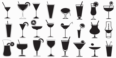 Black different type of juice glass silhouette vector illustration