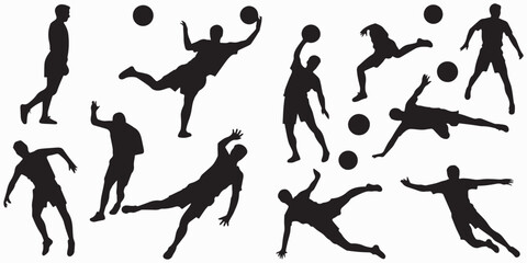 The Goalkipeer saves the ball in a different position silhouette vector illustration