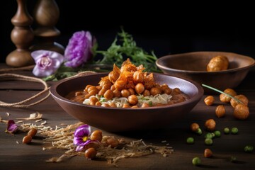 A Delicious and Nutritious Meal - Brown Bowl with Vegetables and Chickpeas (Garbanzo Beans)