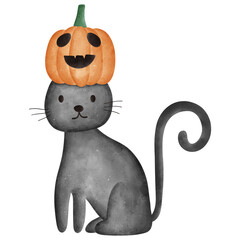 Black Cat Halloween Watercolor Cartoon