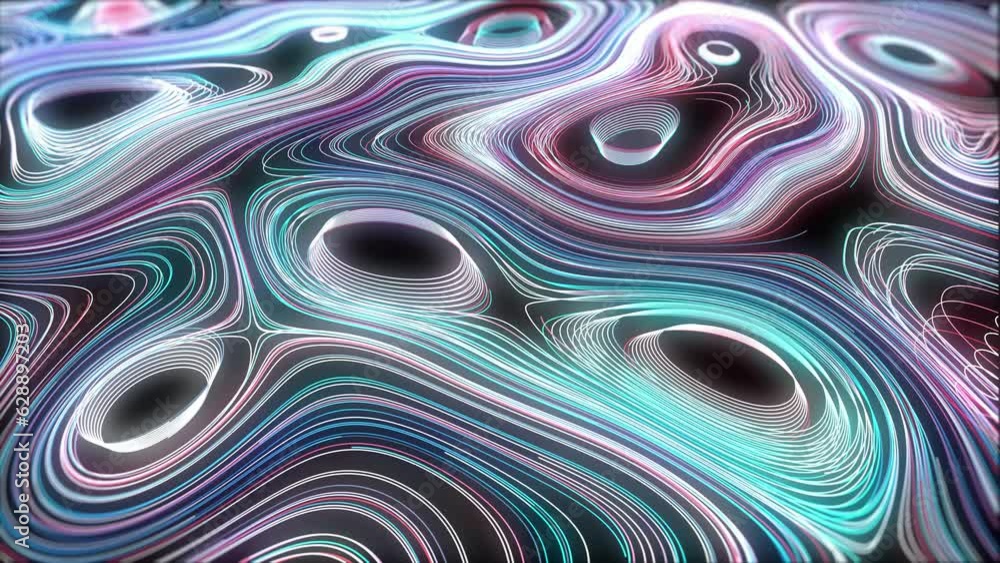Poster abstract colorful futuristic topography background loop. glowing color lines layers topographic seam