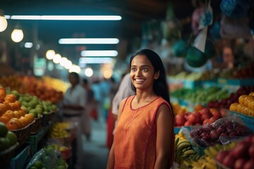 A woman exploring a fruit aisle at a market Fictional Character Created By Generative AI