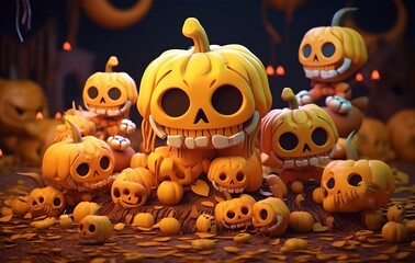 Halloween poster with pumpkin lanterns, generative ai