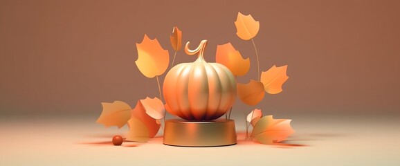 Naklejka na ściany i meble Autumn podium with pumpkin, generative ai