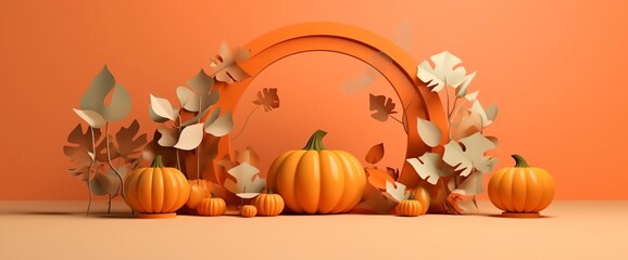 Autumn podium with pumpkin, generative ai