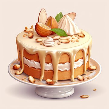 almond cake with white frosting on plate clip art preview