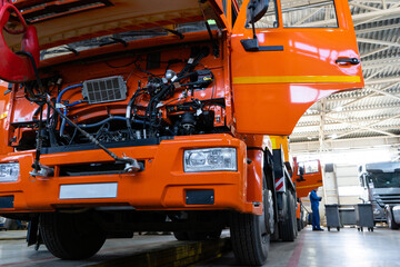 Trucks repair in car service.