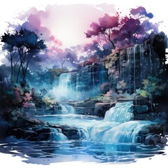 Glowing Waterfall with Changing Colors Watercolor Clipart