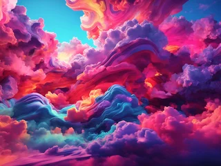 Rolgordijnen Fabulous evening landscape, 3d render abstract fantasy background colorful paint sky, colorful paint sky with neon clouds © DesignBee