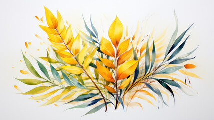 beautiful yellow plant leaves isolated on white background Generative AI