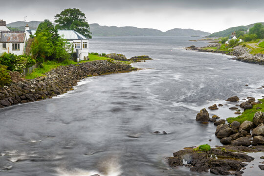 Scottish landscape on the way from Ullapool to lochinver during a rainy day, Scotland