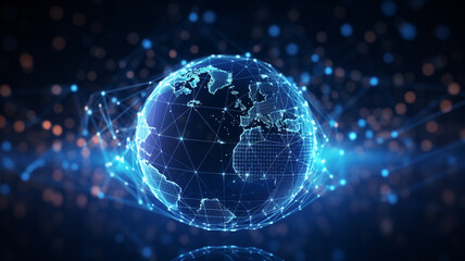 Global network connection concept. Big data visualization. Social network communication in the global computer networks. Internet technology. Business. Science. Generative AI.