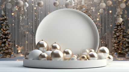 3d luxury podium christmas decoration and space for your luxury product. Christmas background concept. Generative AI.