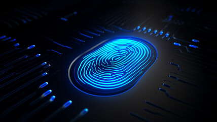 Fingerprint in button. Security concept. Technology background