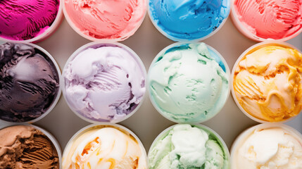 Obraz na płótnie Canvas A vibrant display of various flavor Ice Cream, Background, Food HD, Generative Ai