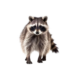 A curious raccoon staring directly at the camera on a dark and mysterious background. Isolated background. Transparent PNG. Generative AI