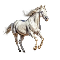 Fototapeta na wymiar A majestic white horse galloping against a dramatic isolated background. Isolated background. Transparent PNG. Generative AI