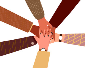 different races raised up Hands teamwork community