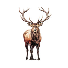 A majestic deer with impressive antlers against a captivating black backdrop. Isolated background. Transparent PNG. Generative AI