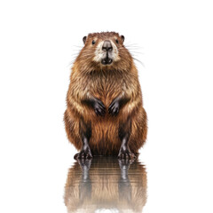 A cute beaver sitting on its hind legs in the wild. Isolated background. Transparent PNG. Generative AI