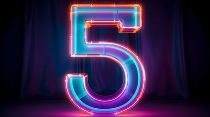 glowing neon light sign with number 5 / five