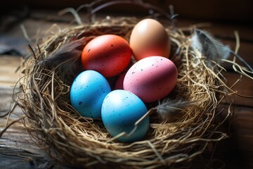Fototapeta na wymiar A charming nest of colored eggs
