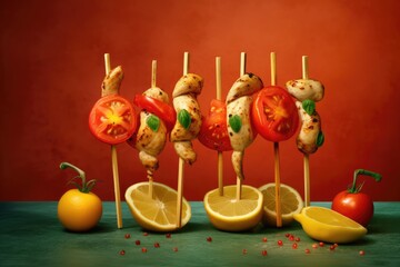 Skewered Kebab with Fresh Fruit and Vegetables