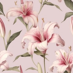 Elegant Lilies Watercolor Seamless Pattern AI-Generated